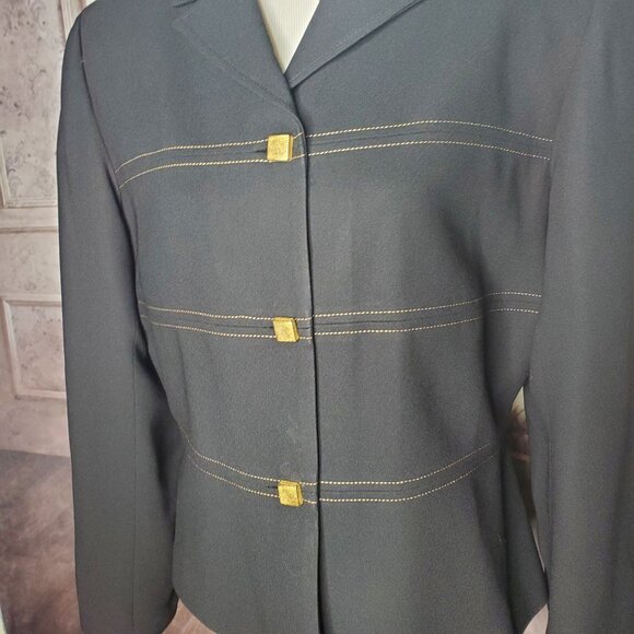 Vintage Laura Madrigano Black Gold Button Blazer Plus Size 14 - Picture 5 of 10